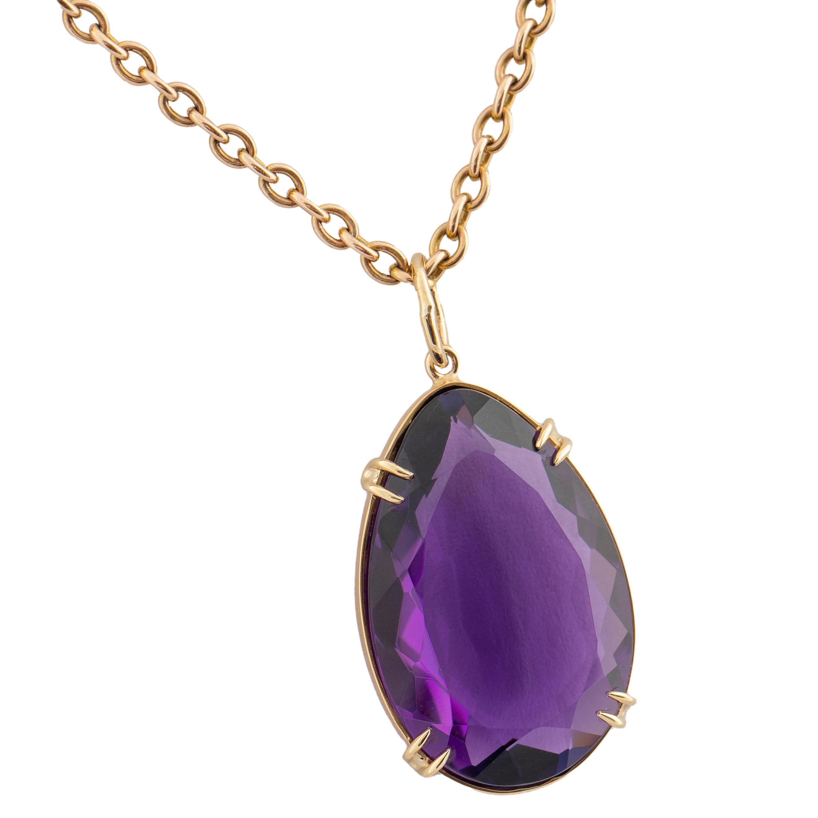 Pear Cut Pear-shaped Amethyst 18k Gold Pendant by Marie Betteley For Sale