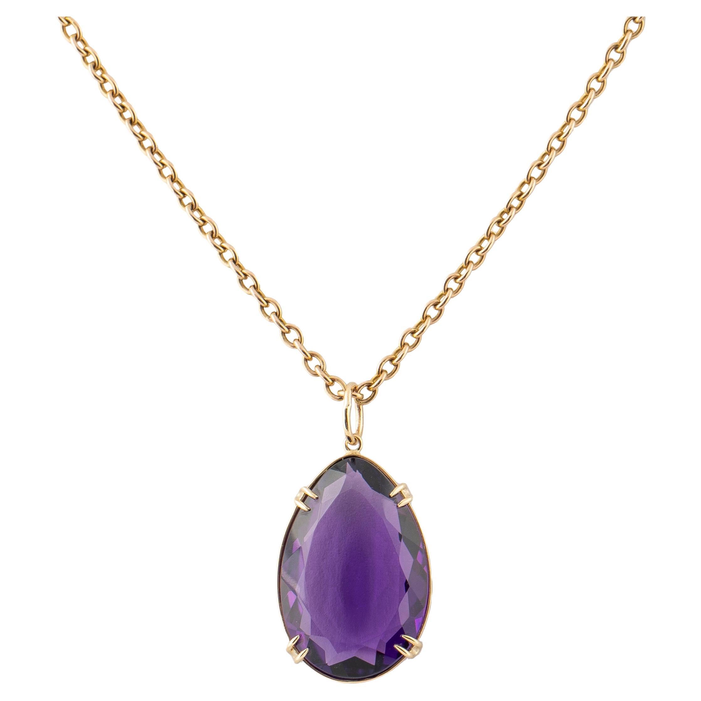 Pear-shaped Amethyst 18k Gold Pendant by Marie Betteley For Sale