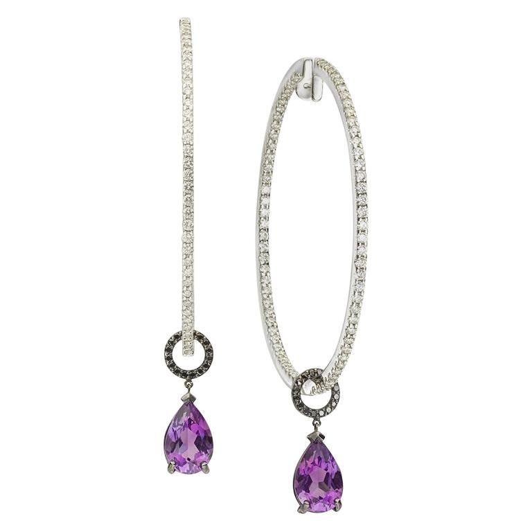 Pear Shaped Amethyst and Black Diamond Charms For Sale