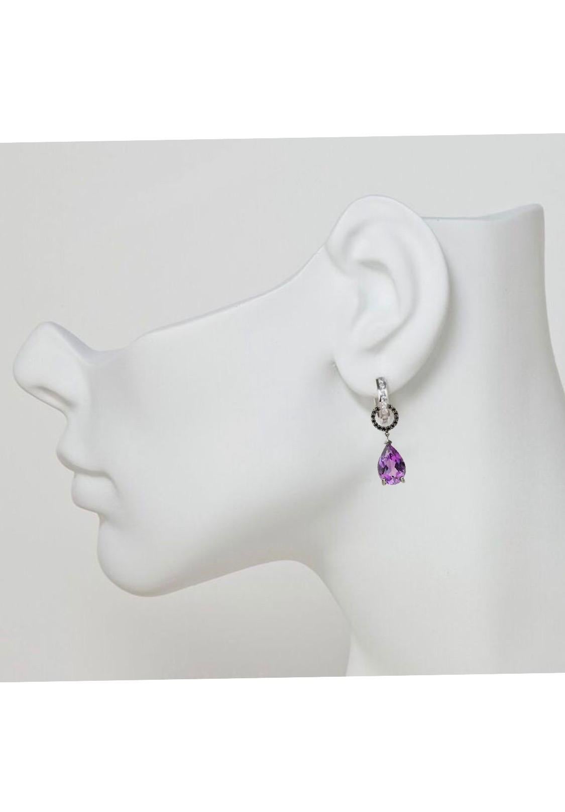 Pear Shaped Amethyst and Black Diamond Charms In New Condition For Sale In Chicago, IL