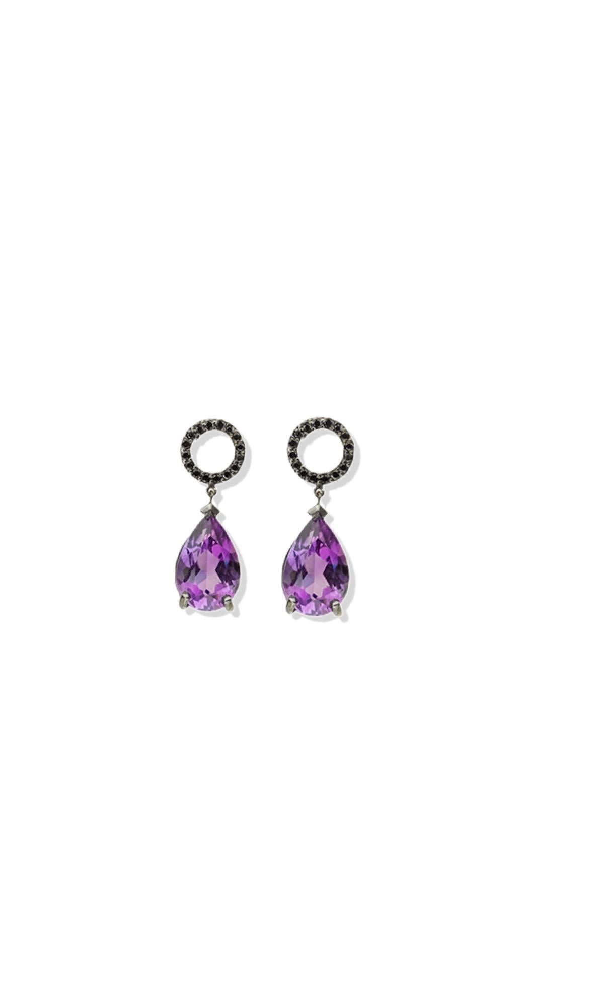 Women's Pear Shaped Amethyst and Black Diamond Charms For Sale