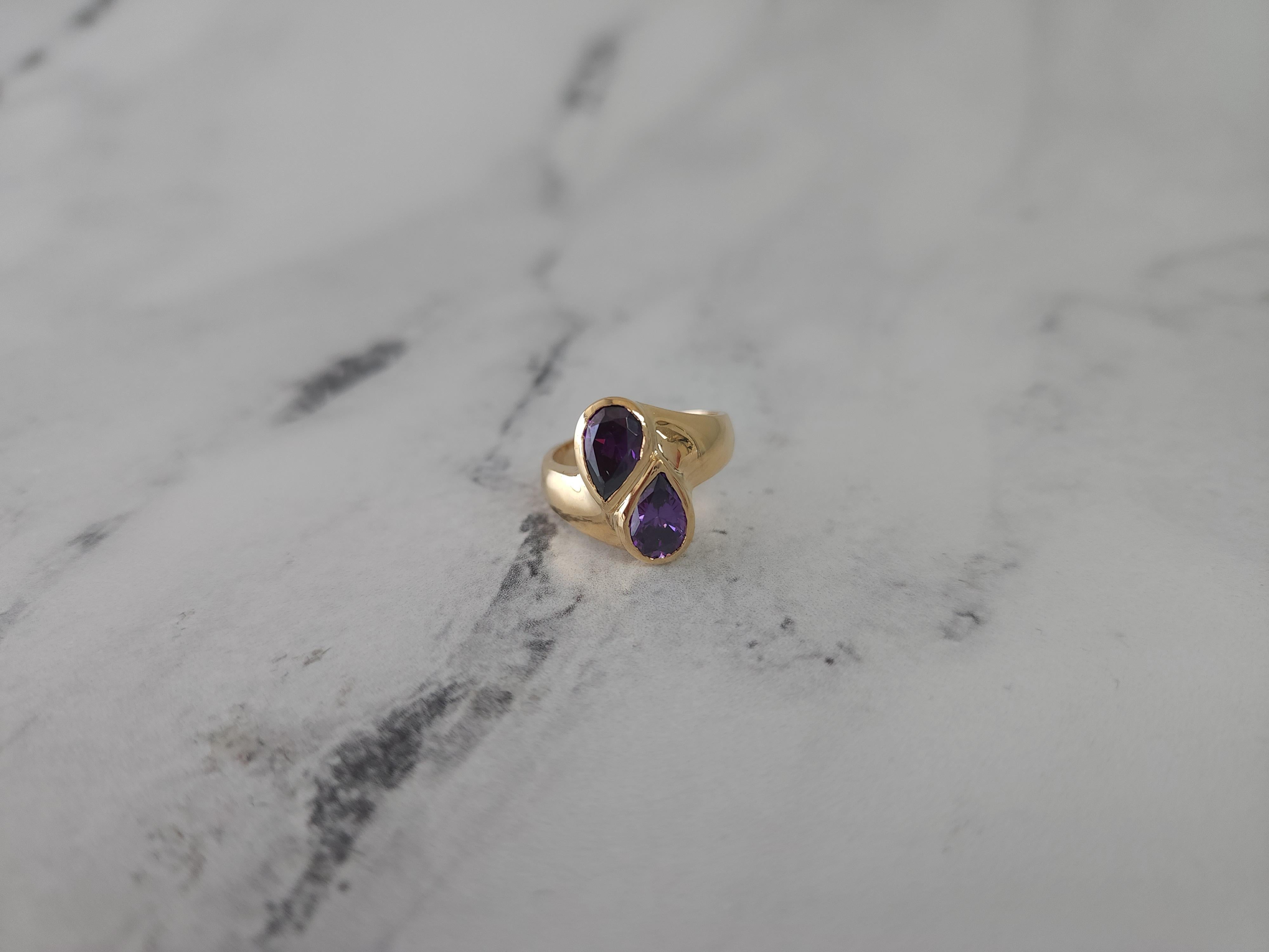 Bague bypass en améthyste en forme de poire or jaune 14k Neuf - En vente à Sugar Land, TX