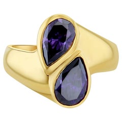Anillo Bypass Amatista Forma Pera Oro Amarillo 14k