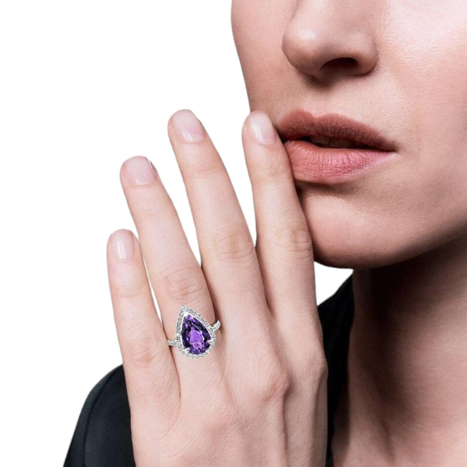 Birnenförmiger Amethyst-Ring Damen im Angebot