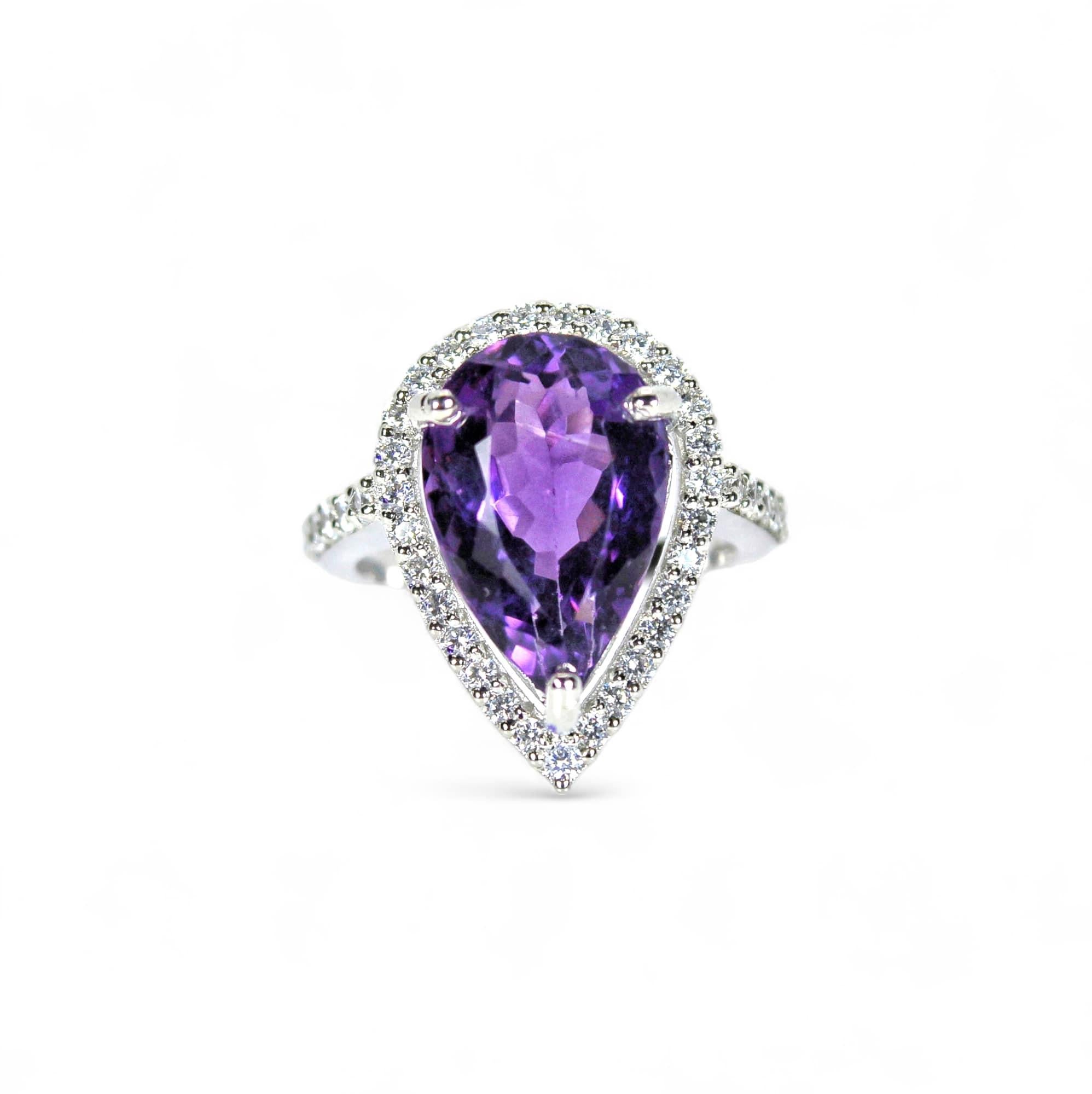 Birnenförmiger Amethyst-Ring im Zustand „Neu“ im Angebot in Vadgam, GJ