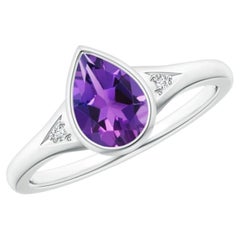 Pear-Shaped Amethyst Ring with Diamonds in Sterling Silver for Women