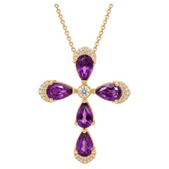 Birnenförmiger Amethysten-Anhänger mit Blumenkreuz Silber, Gold