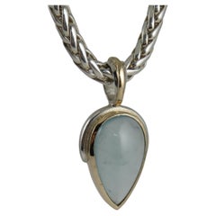 Pear Shaped Aquamarine 9k Yellow Gold and Sterling Silver Pendant