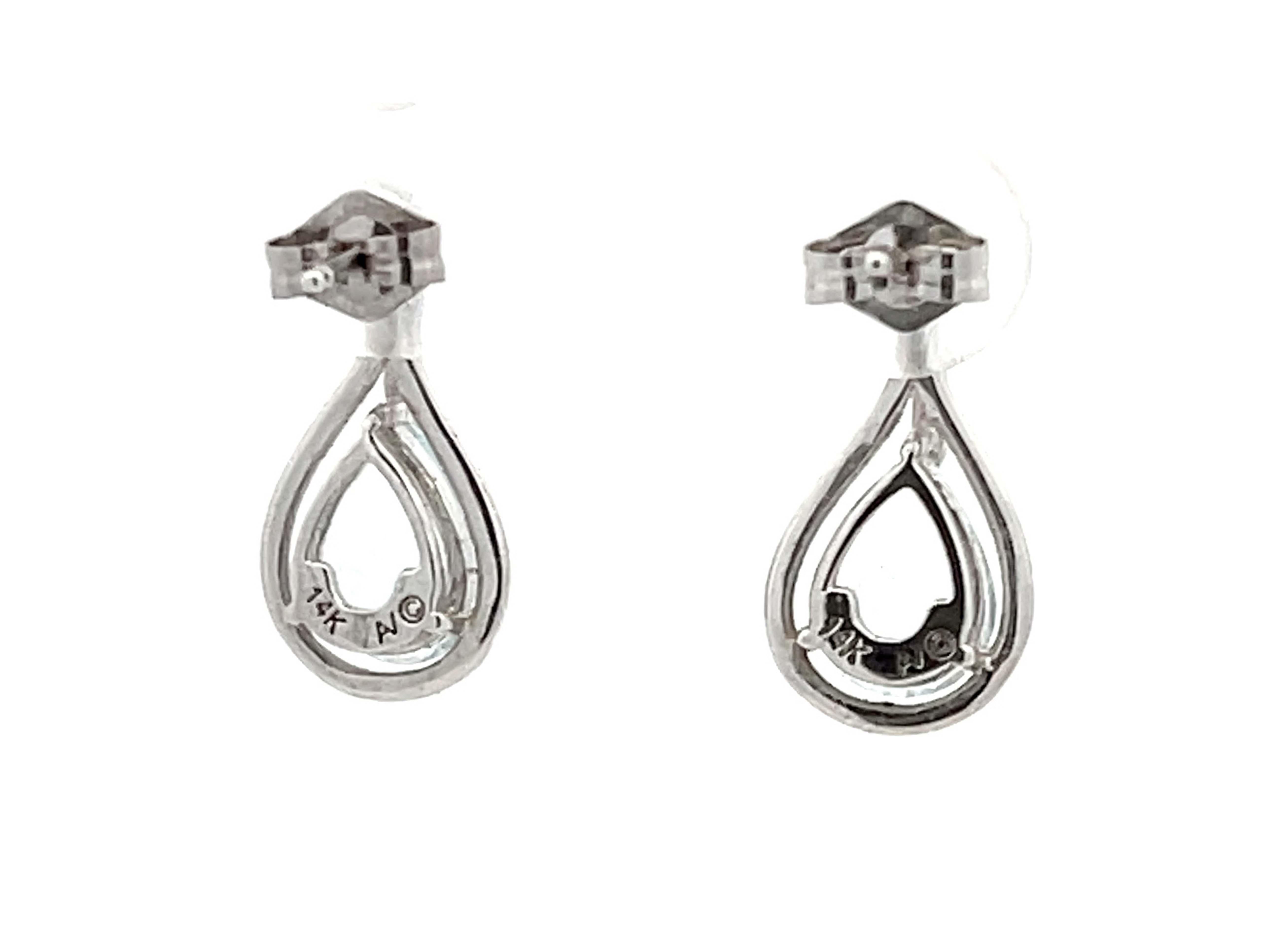 Pear Shaped Aquamarine and Diamond Drop Earrings in 14k White Gold  For Sale 2