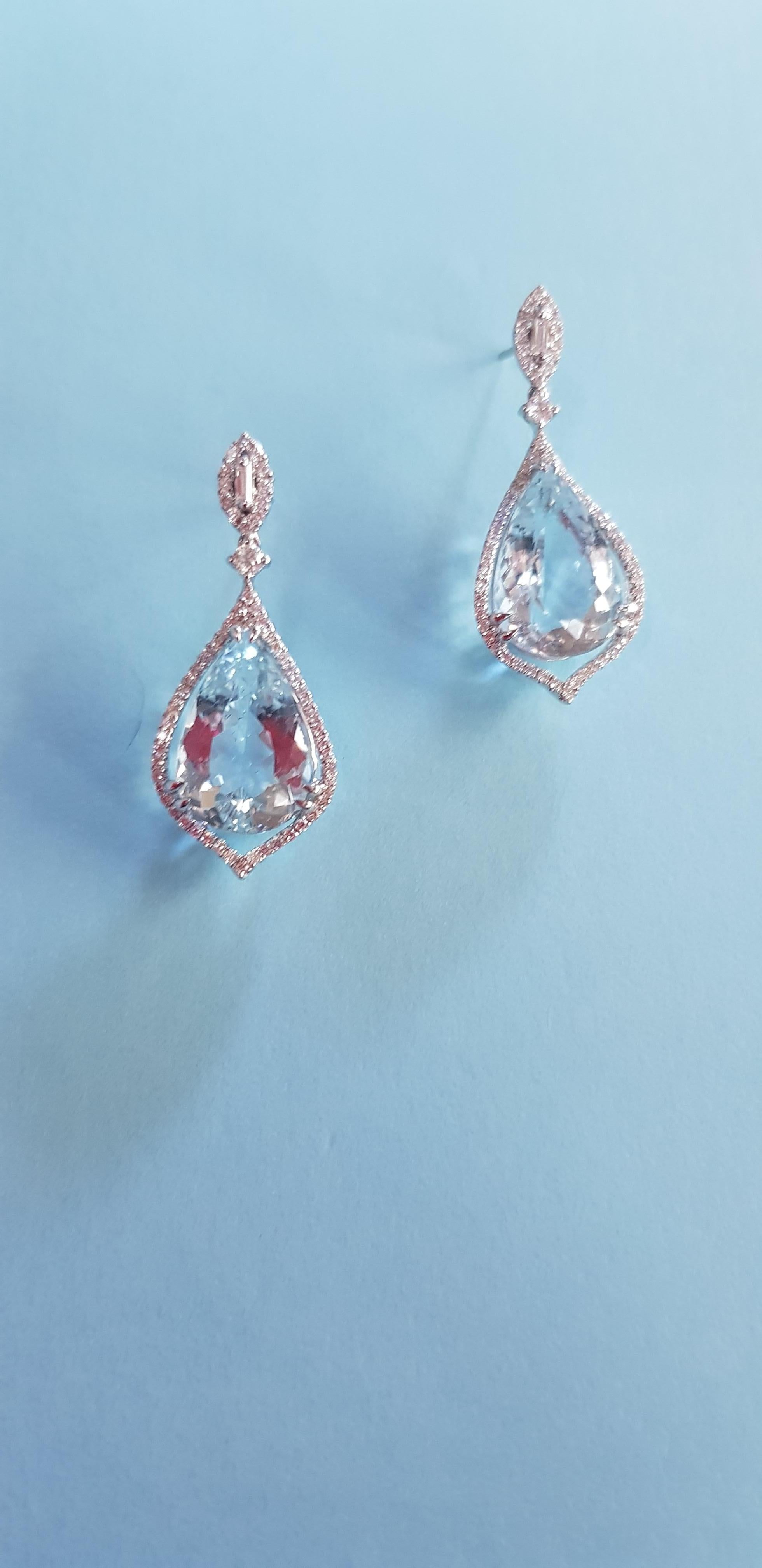 Pear Shaped Aquamarine Diamond Drop Earrings For Sale 4