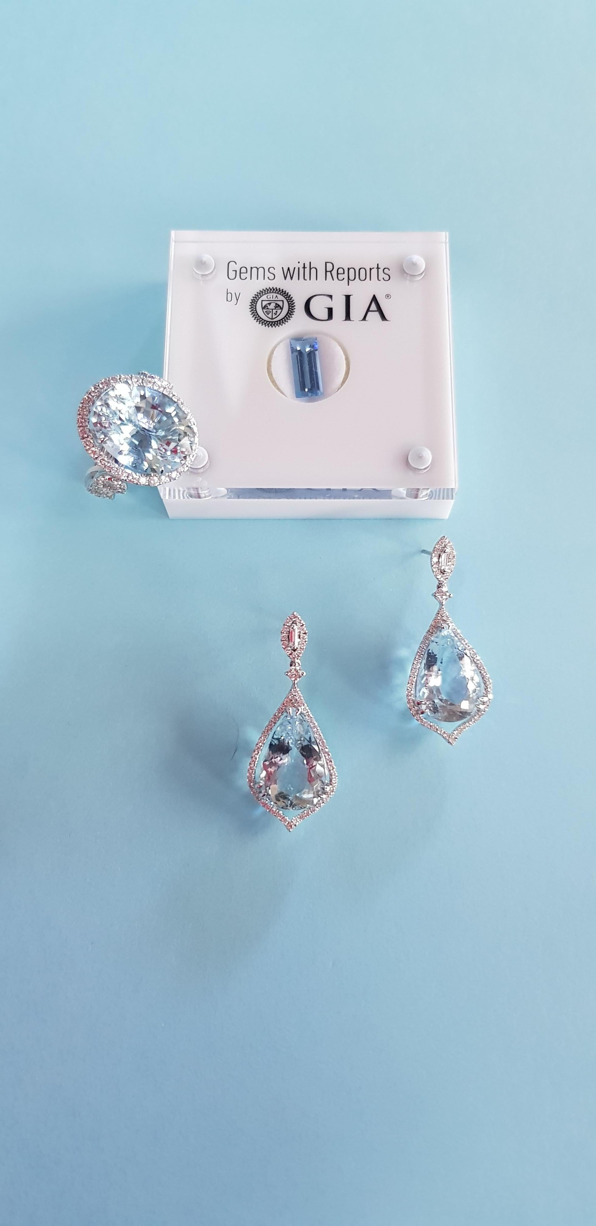 Pear Shaped Aquamarine Diamond Drop Earrings For Sale 5