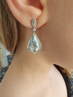 Pear Shaped Aquamarine Diamond Drop Earrings