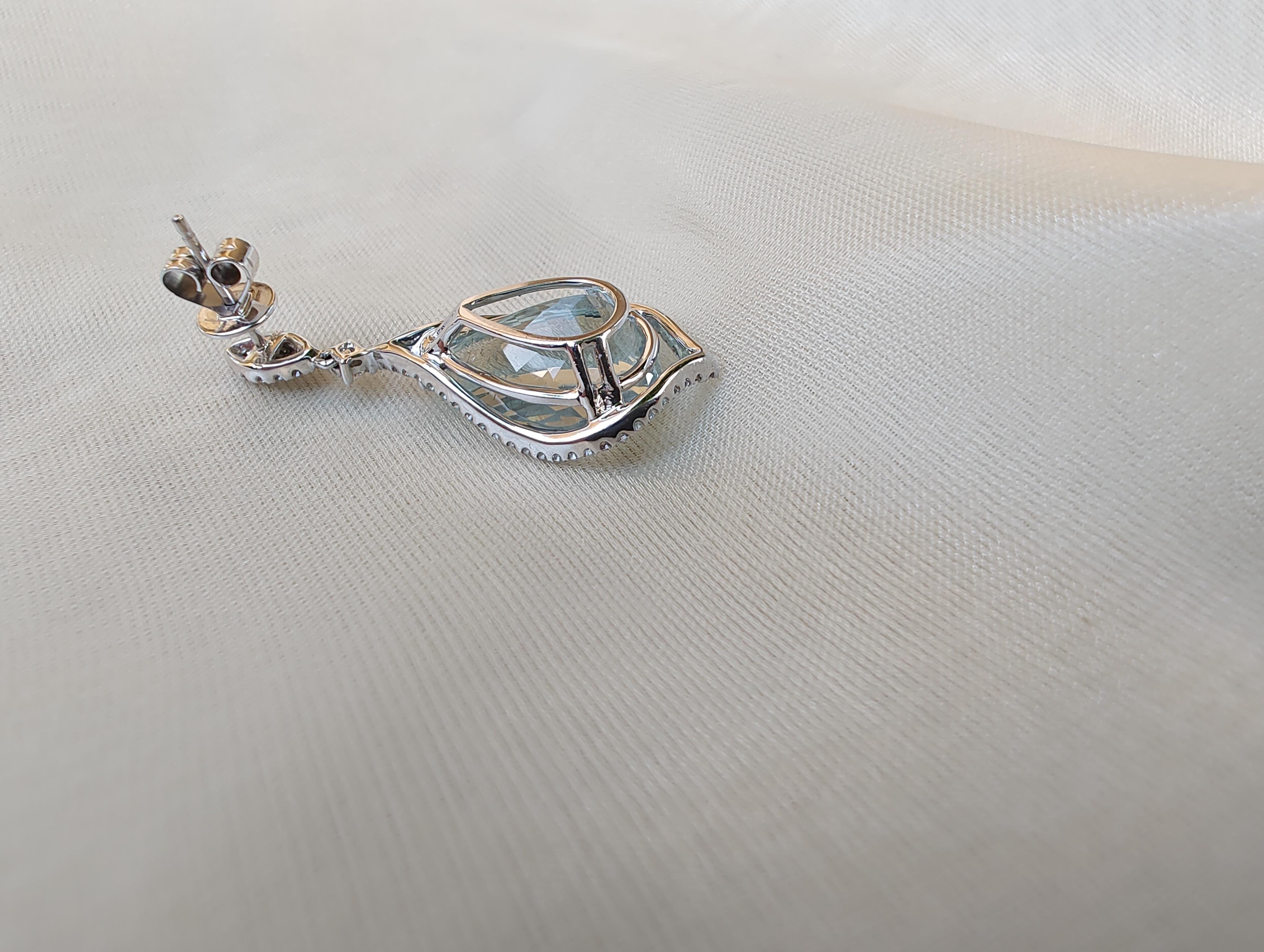 Pear Shaped Aquamarine Diamond Drop Earrings For Sale 1