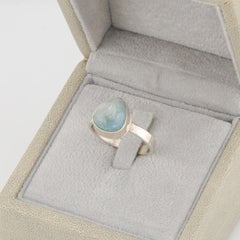 Pear-shaped aquamarine silver ring, size 9