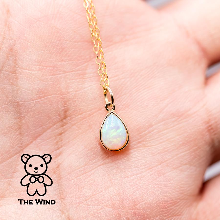 Pear Shaped Australian Solid Opal Necklace 14k Yellow Gold In New Condition For Sale In Suwanee, GA