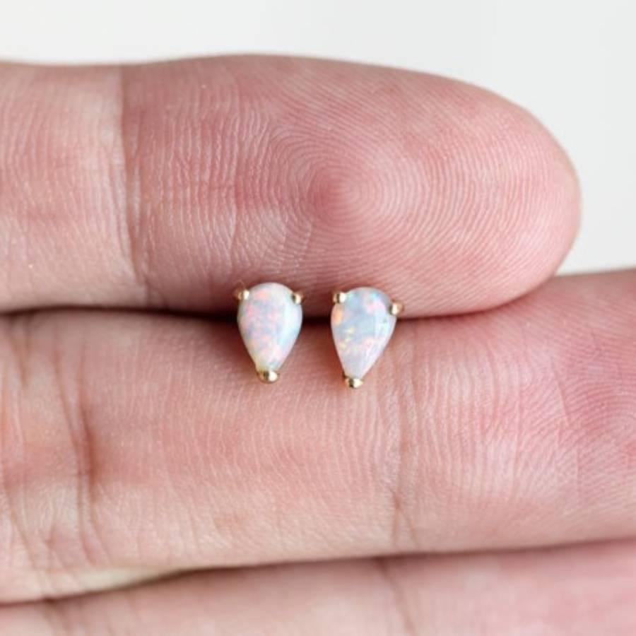 Pear Shaped Australian Solid Opal Stud Earrings 14K Yellow Gold In New Condition For Sale In Suwanee, GA