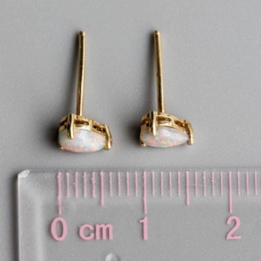 Pear Shaped Australian Solid Opal Stud Earrings 14K Yellow Gold For Sale 1