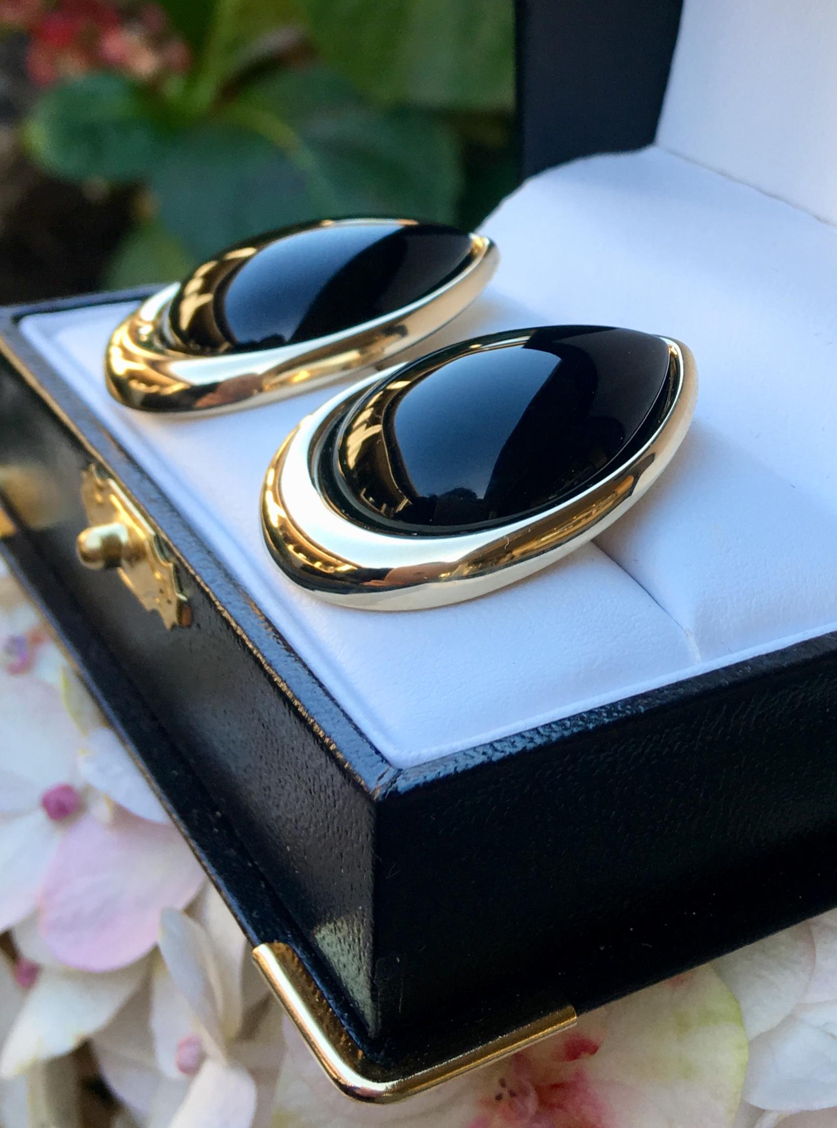 Pear Cut Pear Shaped Black Onyx 14 Karat Yellow Gold Earrings Peter Brams Designs