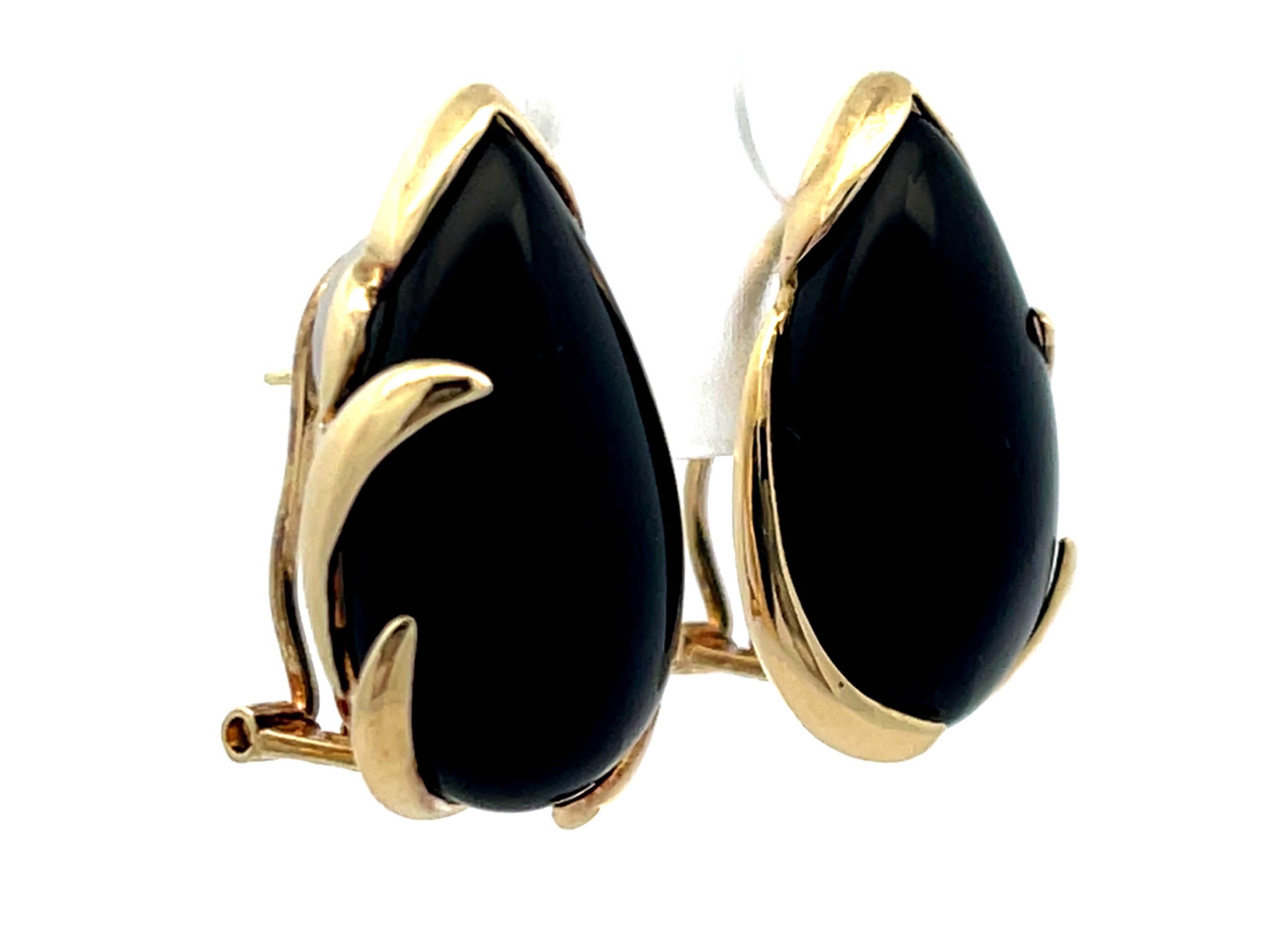 Pear Cut Pear Shaped Black Onyx Earrings in 14k Yellow Gold