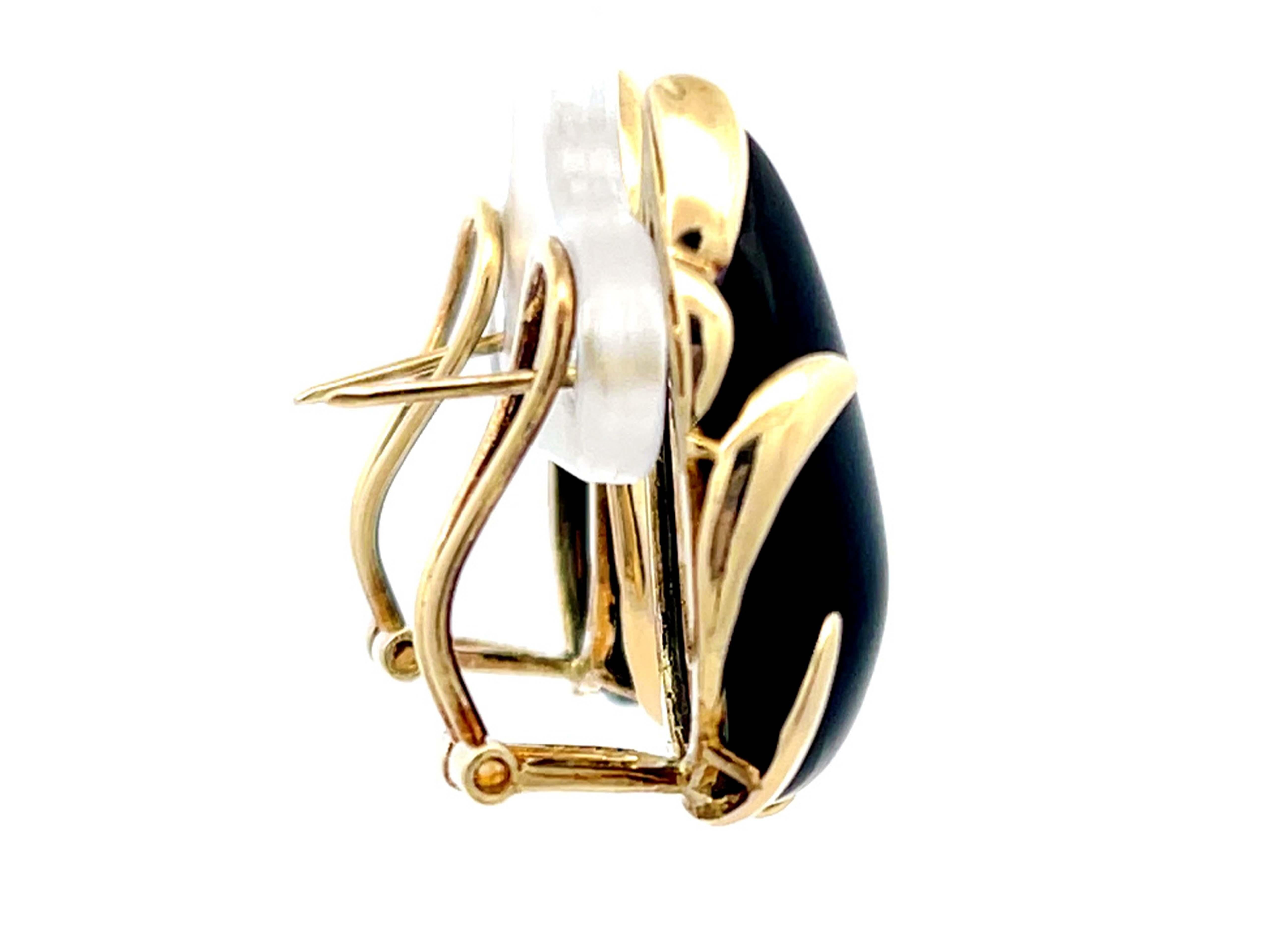 Women's Pear Shaped Black Onyx Earrings in 14k Yellow Gold