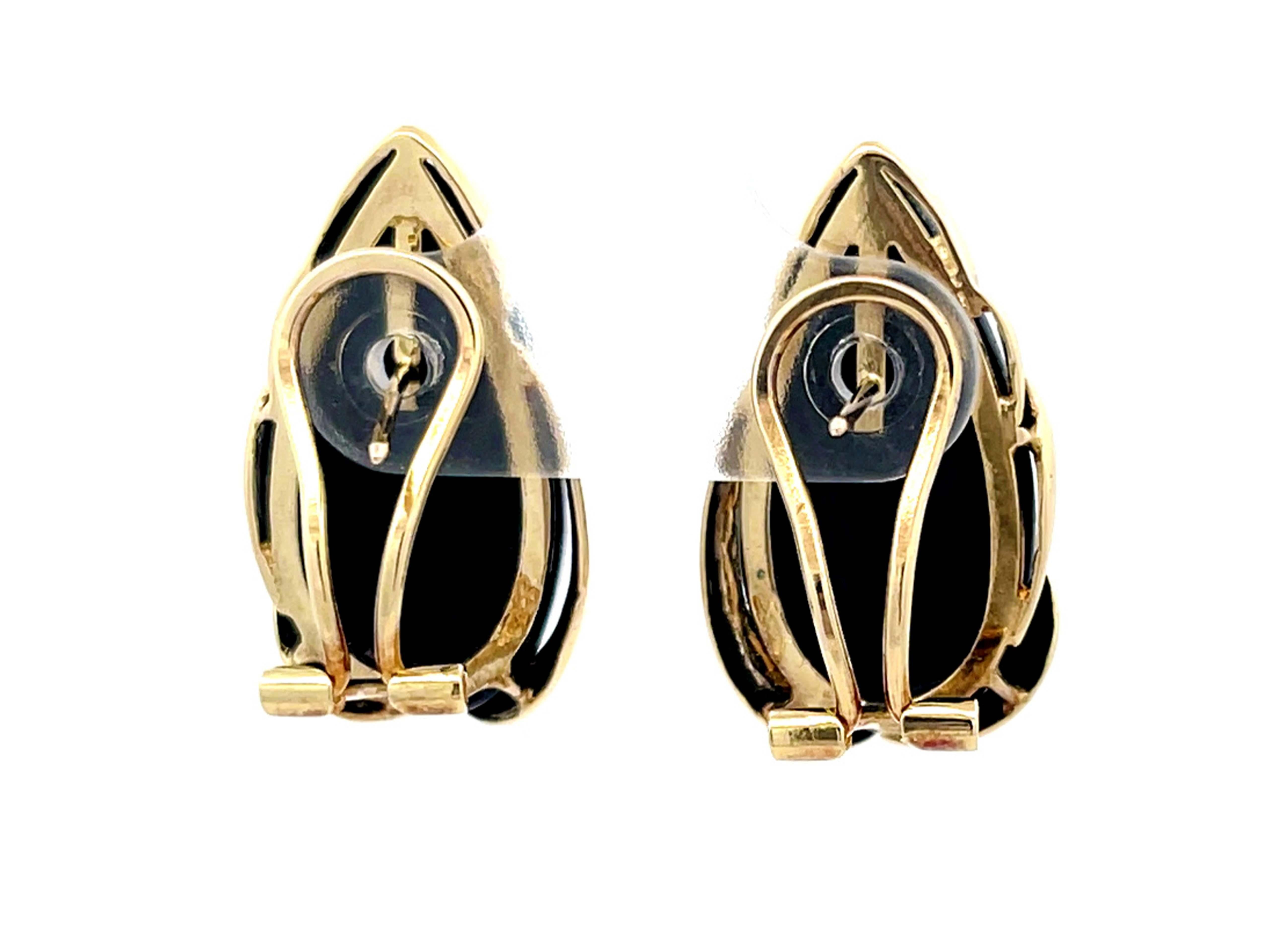 Pear Shaped Black Onyx Earrings in 14k Yellow Gold 2