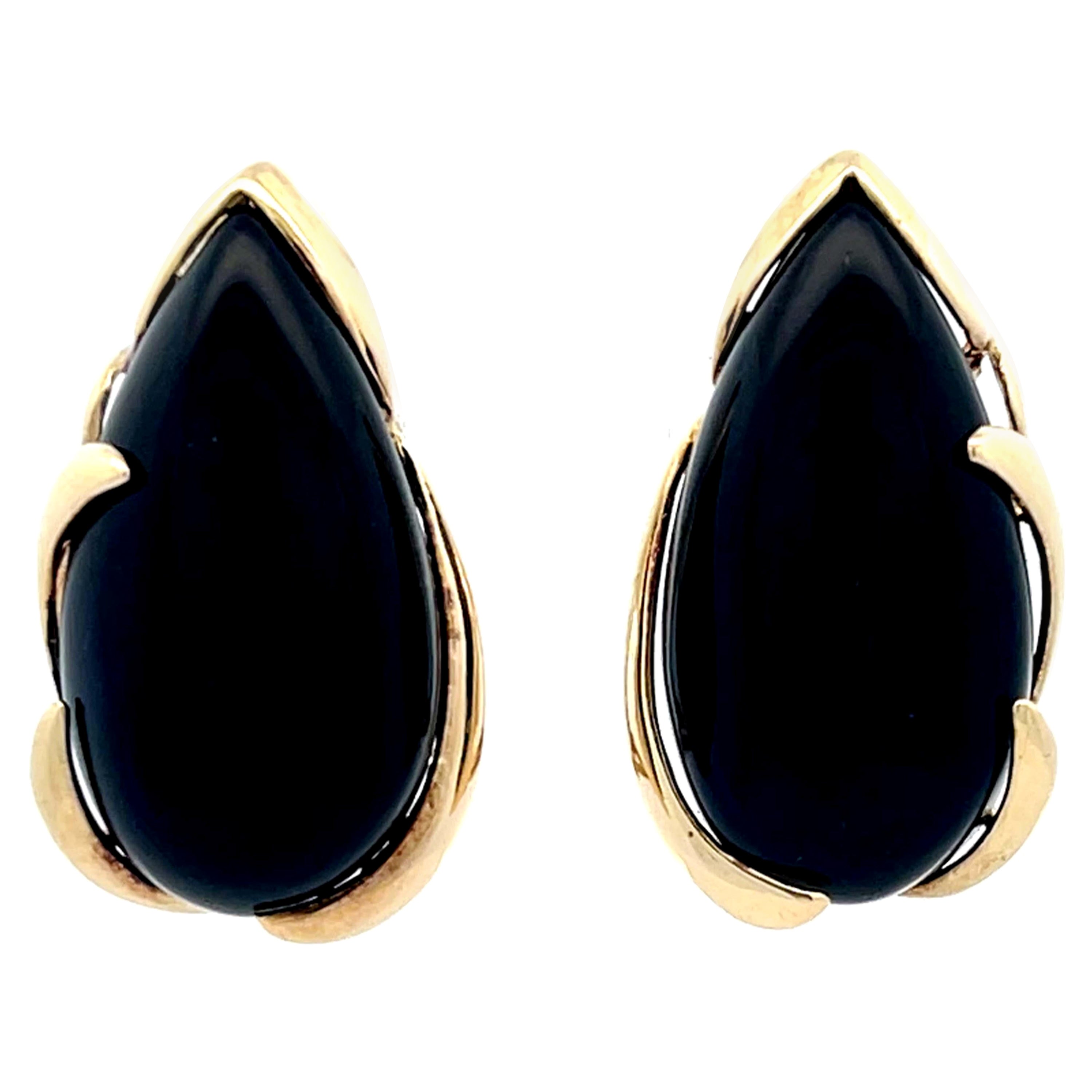 Birnenförmige Ohrringe aus schwarzem Onyx aus 14k Gelbgold