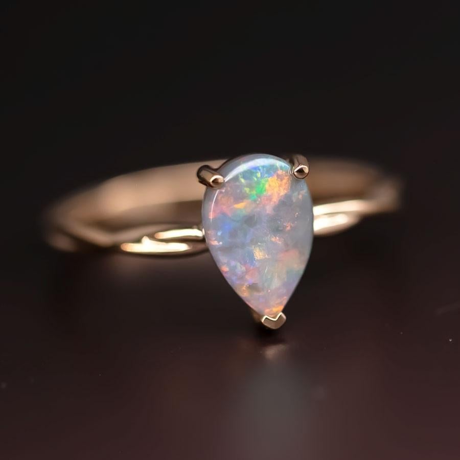 Pear Cut Pear Shaped Black Opal Twist Band Engagement Ring 18K Yellow Gold For Sale