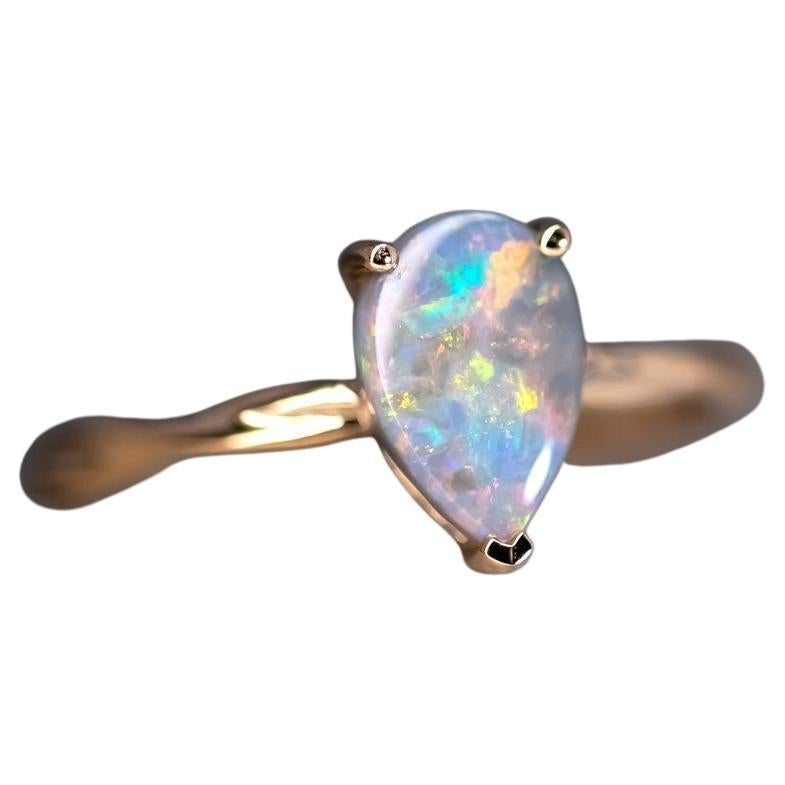 Pear Shaped Black Opal Twist Band Engagement Ring 18K Yellow Gold