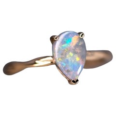 Pear Shaped Black Opal Twist Band Engagement Ring 18K Yellow Gold