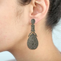 Pear Shaped Black Pave Diamonds Earrings Made in 14k Yellow Gold & Silver