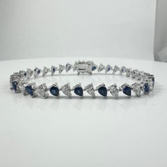 Pulsera de zafiro azul en forma de pera y diamantes en oro blanco de 14 quilates, 6,76 quilates