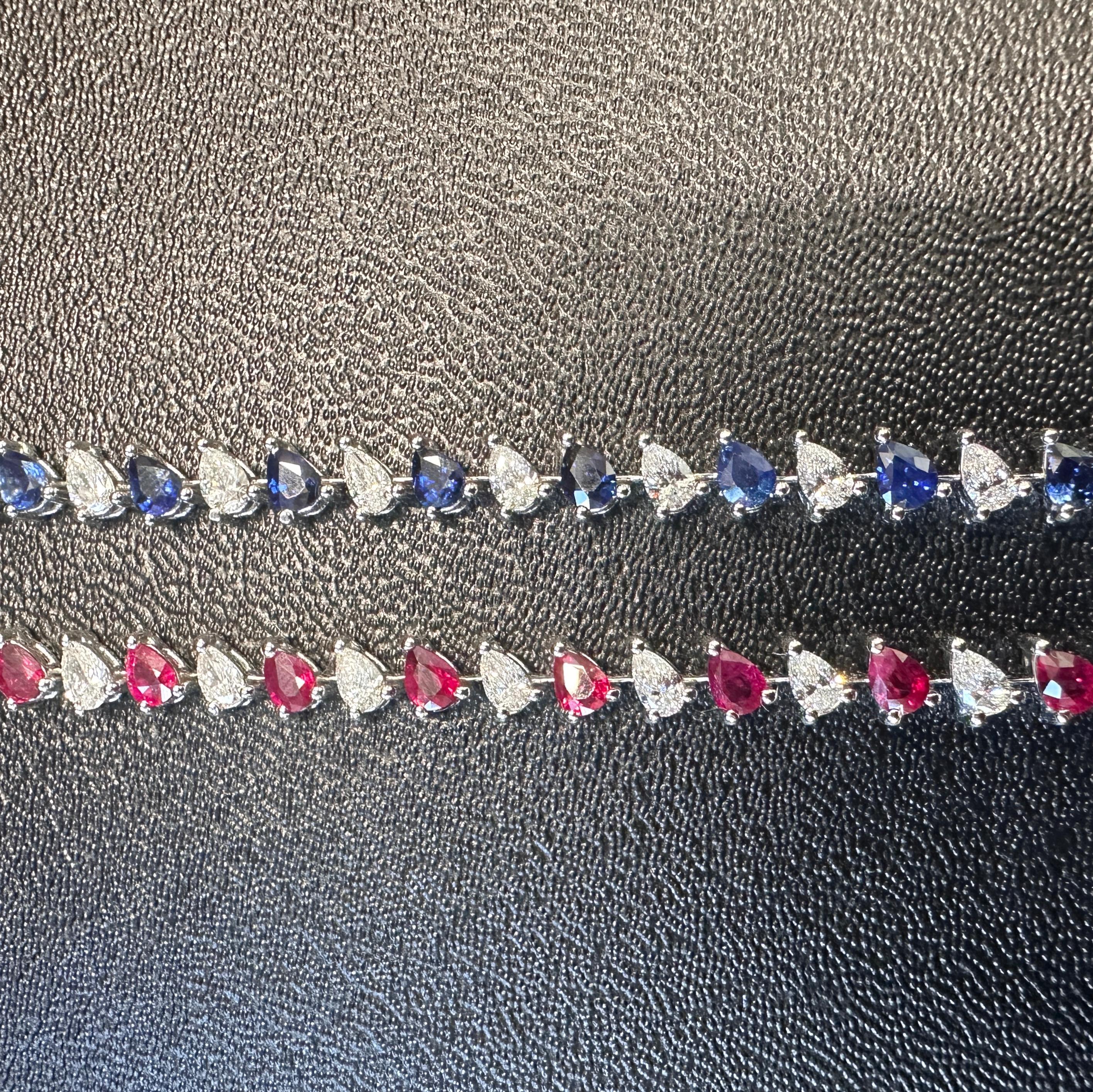 Armband aus 14 Karat Weißgold mit blauem Saphir und Diamant in Birnenform, 6,76 Karat (Zeitgenössisch) im Angebot