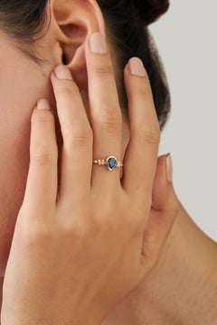 Pear-Shaped Blue Sapphire and Diamond Cluster Ring in 14K Gold for Women