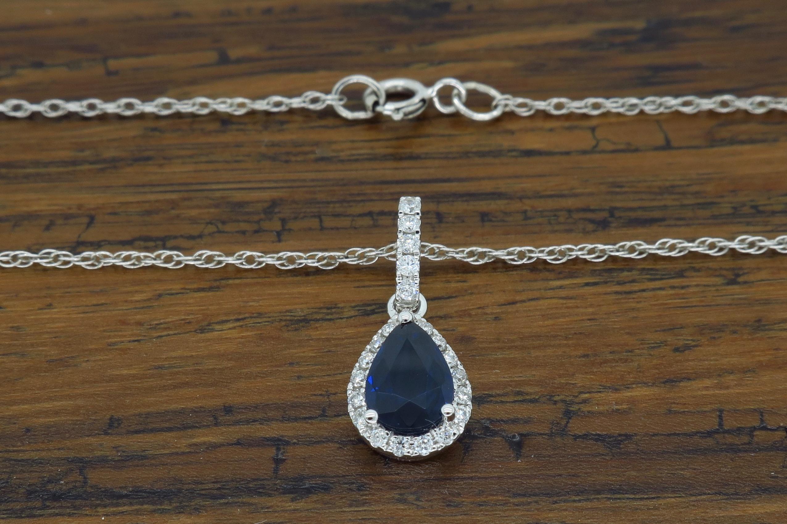 Pear Shaped Blue Sapphire and Diamond Halo Pendant 1