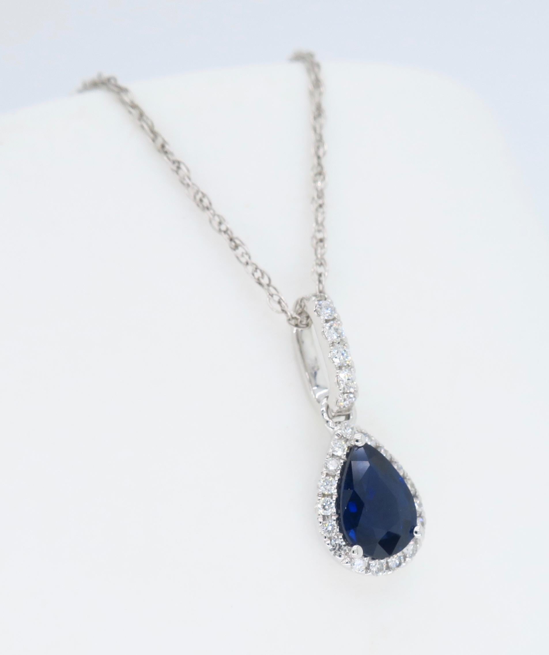 Pear Shaped Blue Sapphire and Diamond Halo Pendant 3