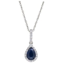 Pear Shaped Blue Sapphire and Diamond Halo Pendant