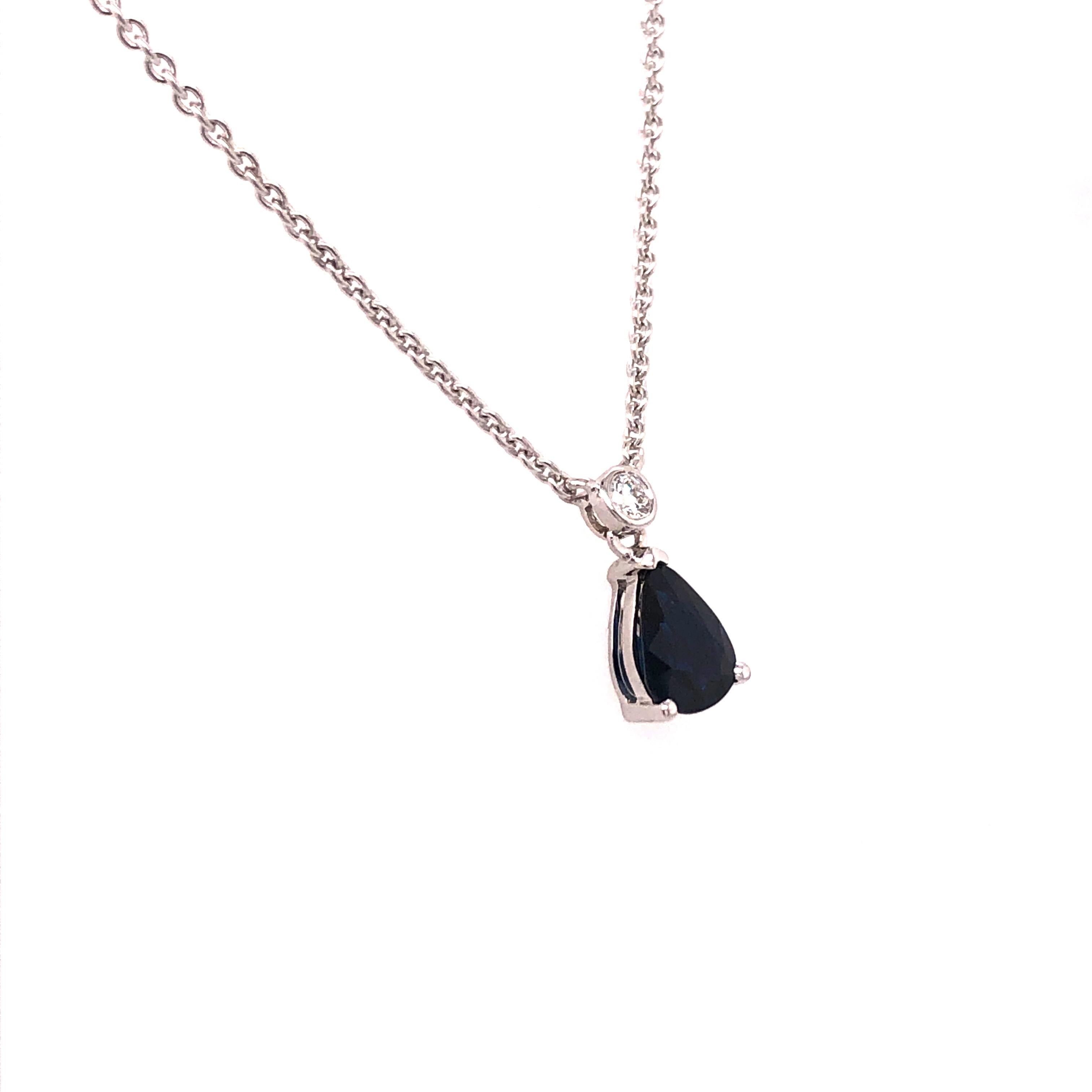 Contemporary Pear Shaped Blue Sapphire and Diamond White Gold Necklace 
