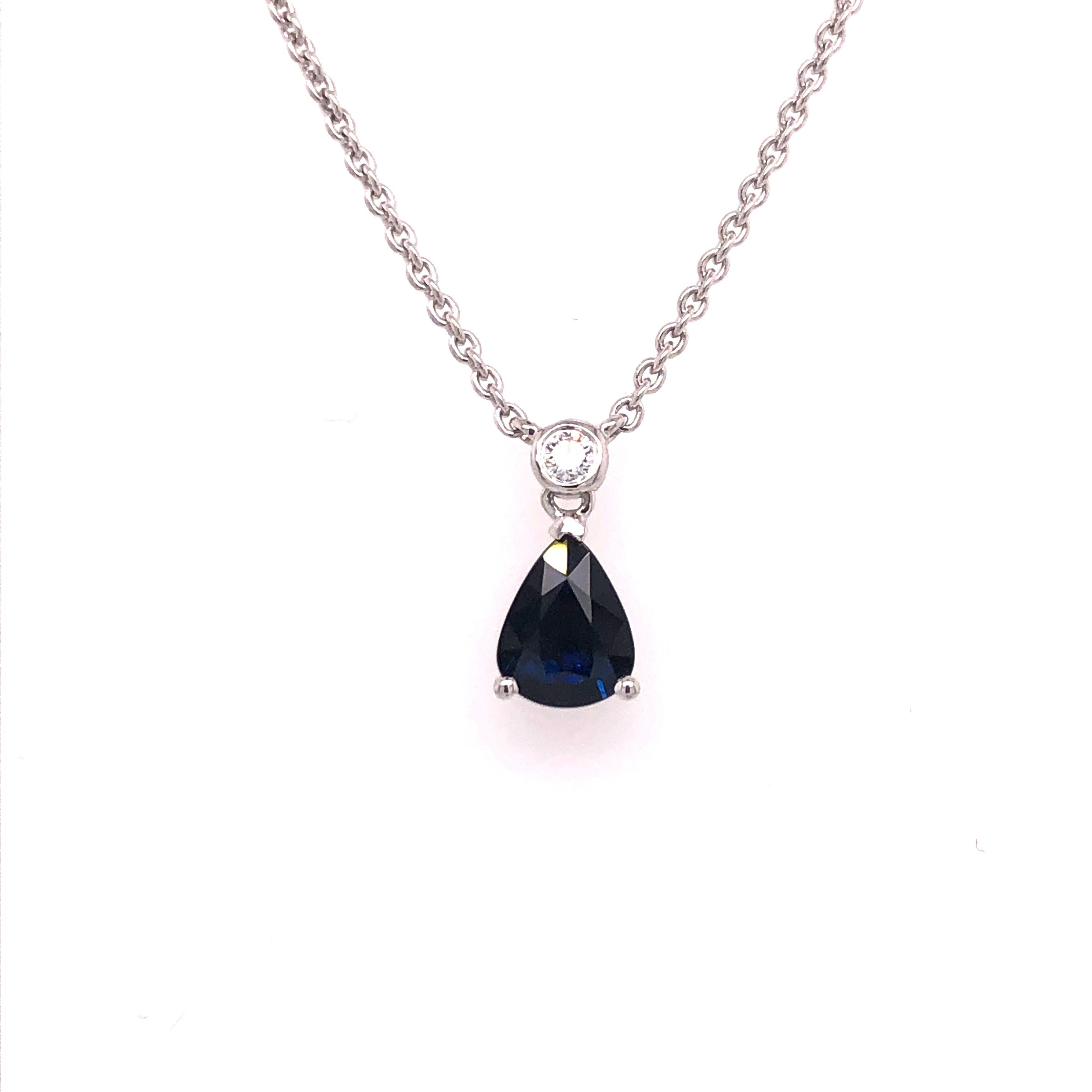 Pear Cut Pear Shaped Blue Sapphire and Diamond White Gold Necklace 