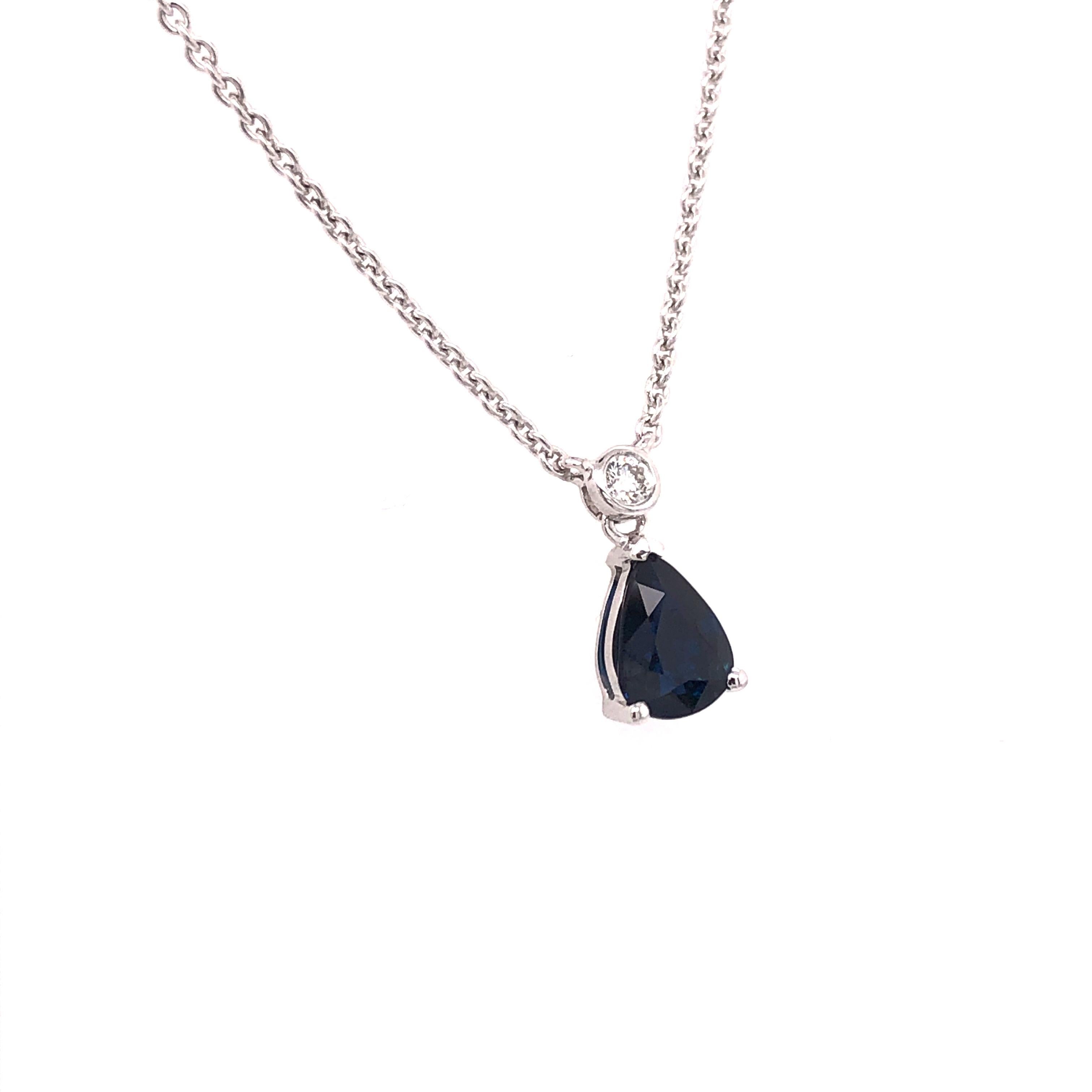 Pear Shaped Blue Sapphire and Diamond White Gold Necklace  In New Condition In Dallas, TX