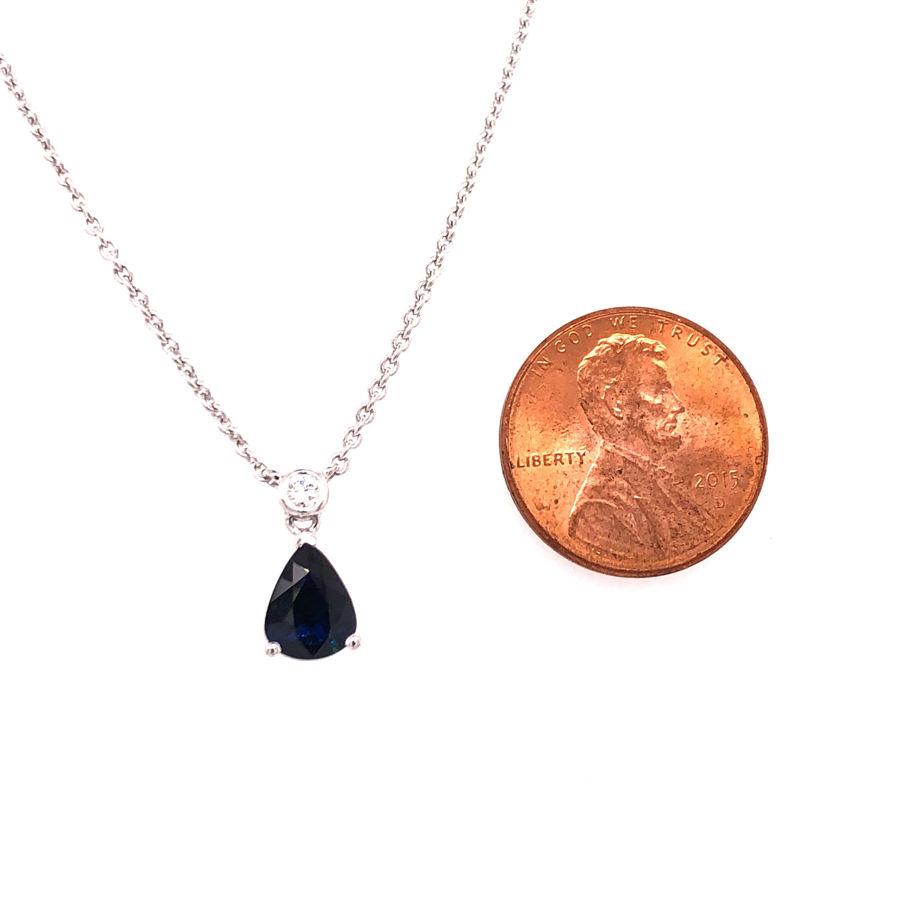 Pear Shaped Blue Sapphire and Diamond White Gold Necklace  1