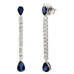 Pear Shaped Blue Sapphire Chain Earrings With Diamonds Made In 18k Gold