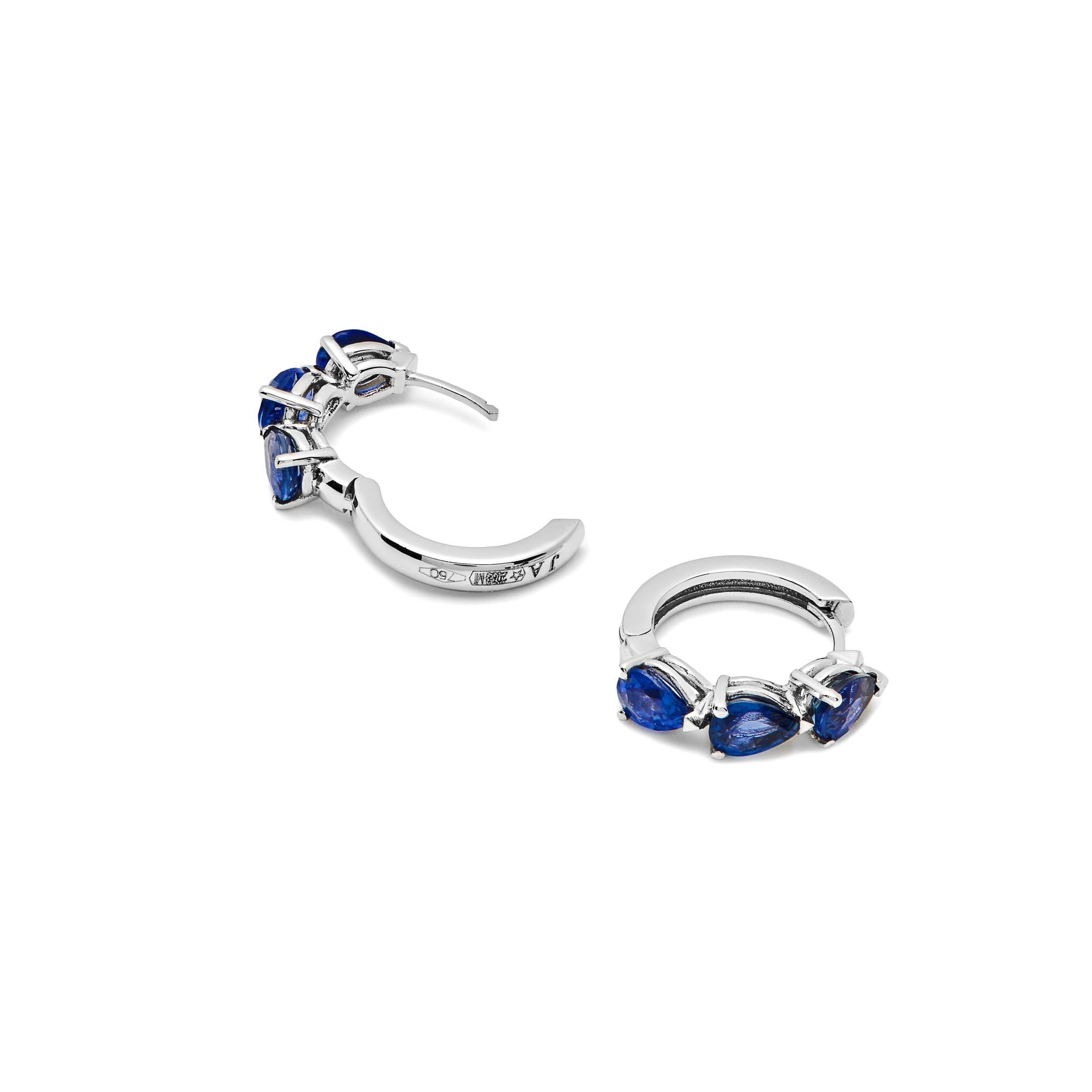 Contemporary Pear-Shaped Blue Sapphire Huggies For Sale