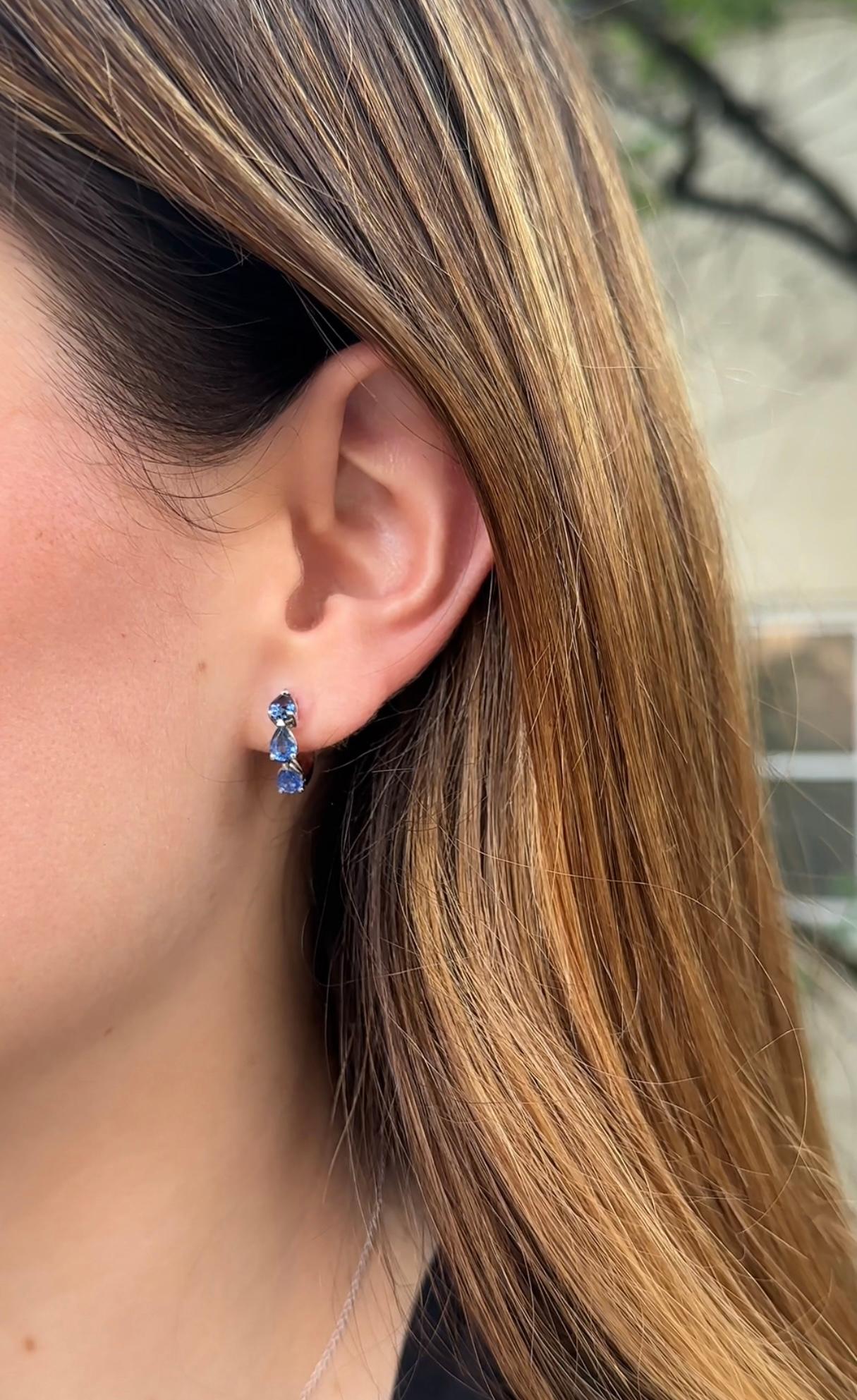 Pear Cut Pear-Shaped Blue Sapphire Huggies For Sale