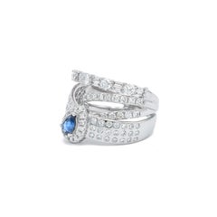 Pear Shaped Blue Sapphire in Multi Layered and Shapes Diamond Cocktail Ring