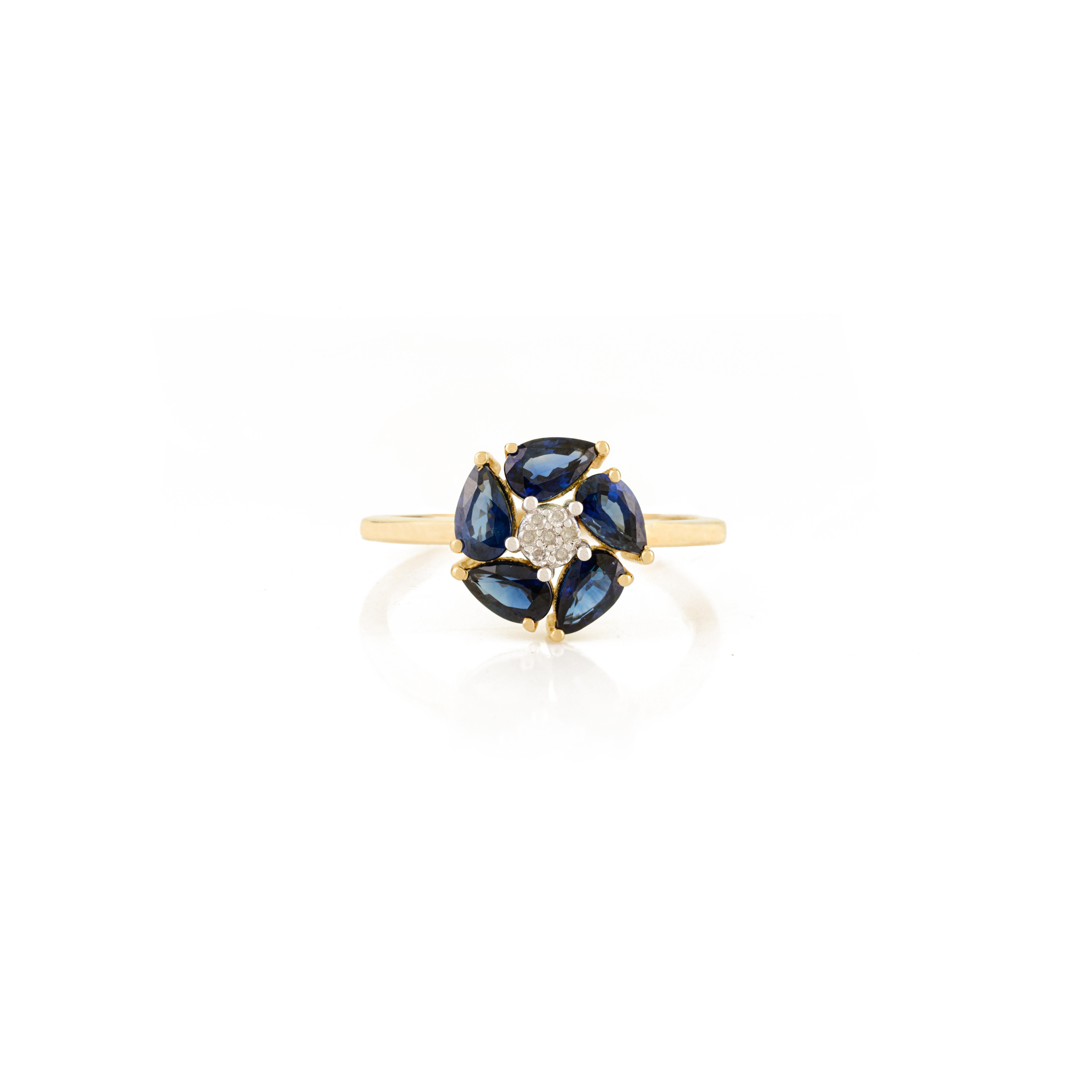 in vendita:  Anello a grappolo di zaffiri blu a forma di pera in oro giallo 14k con diamanti 9