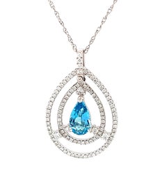 Pear Shaped Blue Topaz and Diamond Necklace in 18k White Gold