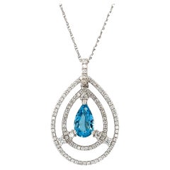 Pear Shaped Blue Topaz and Diamond Necklace in 18k White Gold