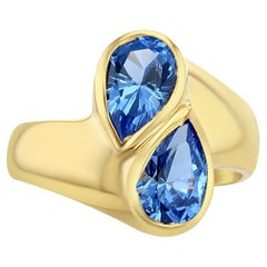 Anillo Bypass Topacio Azul Forma Pera Oro Amarillo 14k