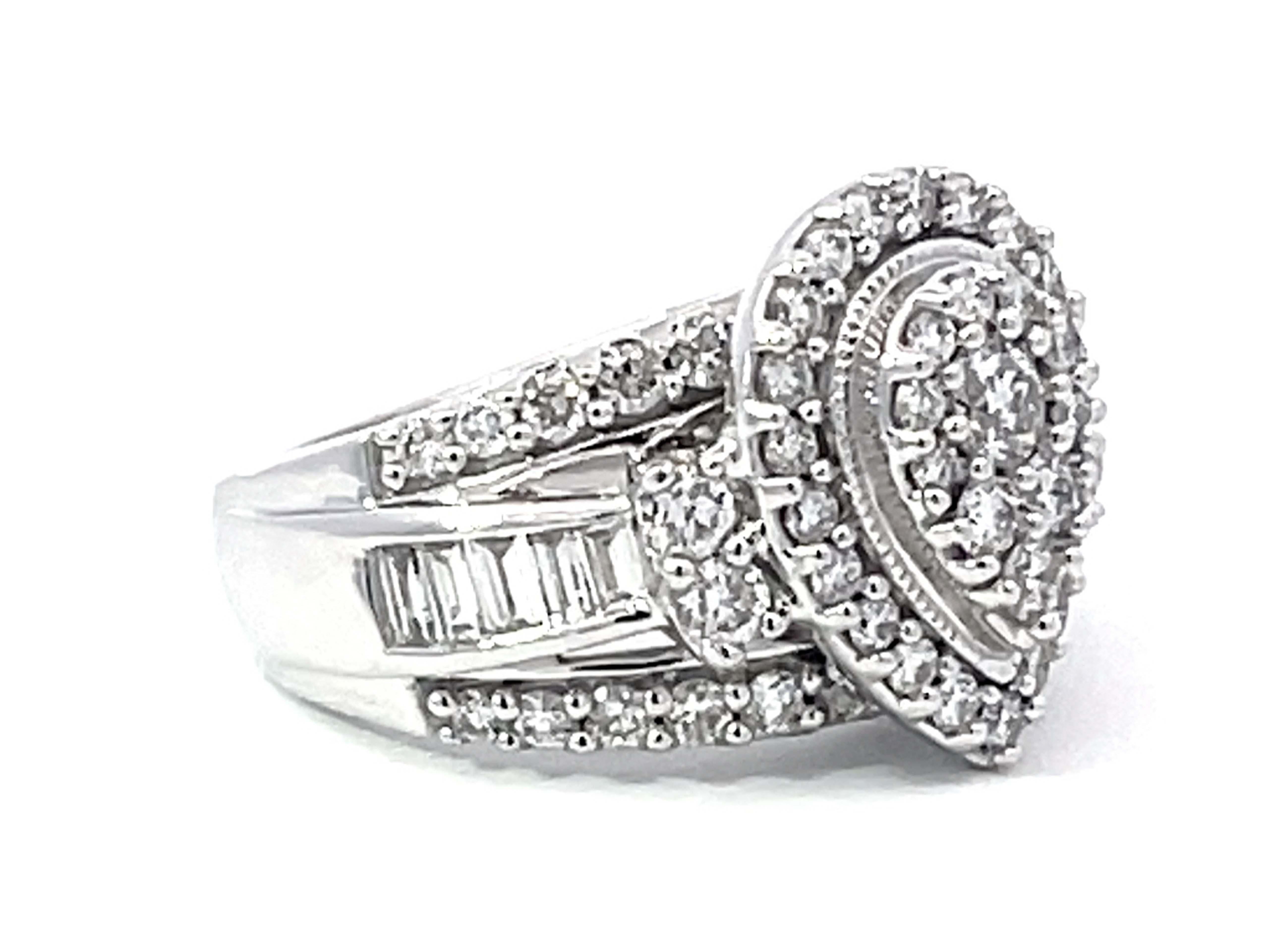 Modern Pear Shaped Brilliant Diamond Cluster Engagement Ring 14K White Gold For Sale
