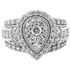 Vintage Pear Shaped Brilliant Diamond Cluster Engagement Ring 14K White Gold